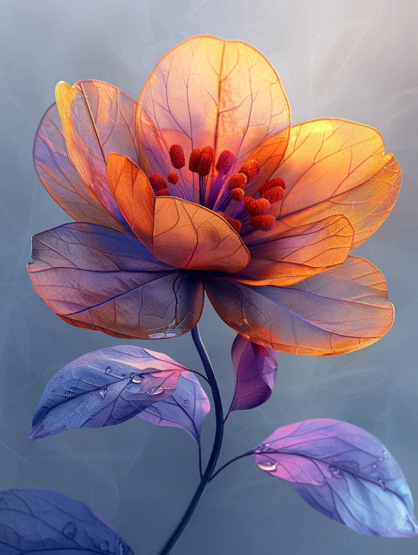 Wanddecoratie plexiglas met een dromerig ontwerp van bloemen in zachte tinten