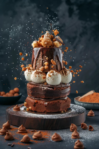 Wanddecoratie canvas chocoladetoren bestaande uit lagen verfijnde desserts