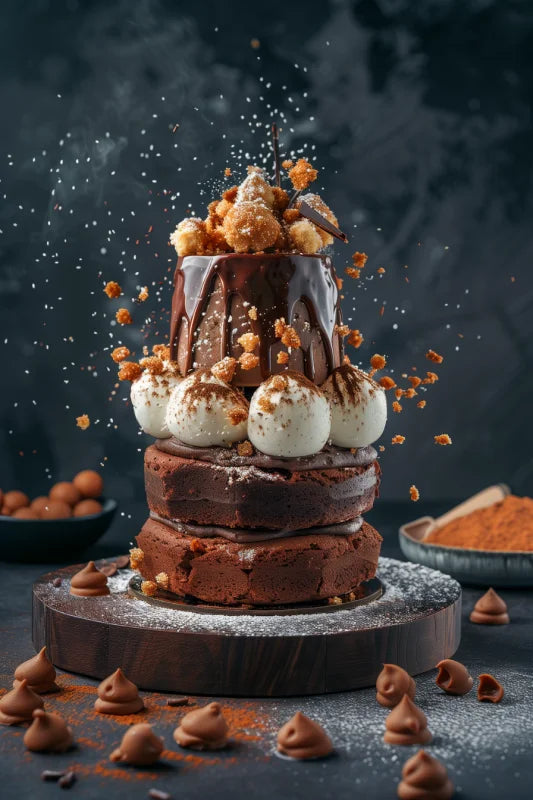Wanddecoratie canvas chocoladetoren bestaande uit lagen verfijnde desserts