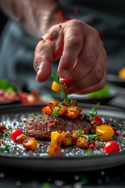 Wanddecoratie plexiglas Culinaire compositie met hoogwaardige ingrediënten en artistieke presentatie