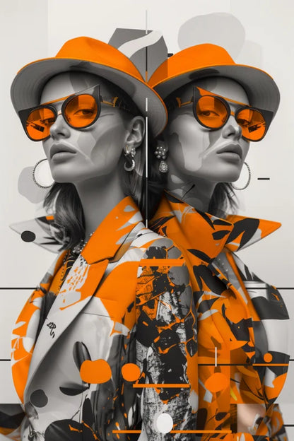 Wanddecoratie dibond met een trendy portret van stijlvolle tweelingen