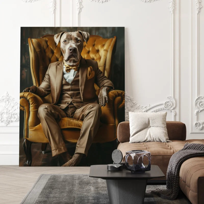 Wanddecoratie op canvas met een hond in een dominante en stijlvolle pose