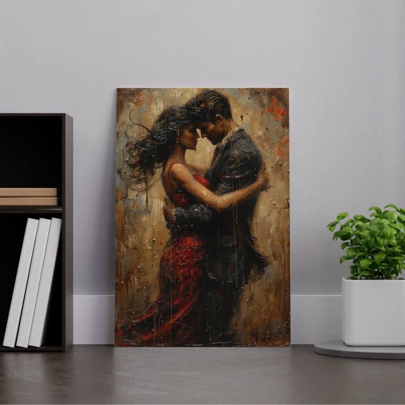 Wanddecoratie plexiglas met een romantisch vintage ontwerp van een gepassioneerde omhelzing