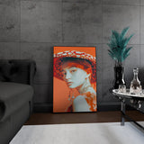 Wanddecoratie plexiglas met een elegant portret van een vrouw met een modehoed