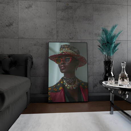 Wanddecoratie dibond met een portret dat straalt van stijl en chic