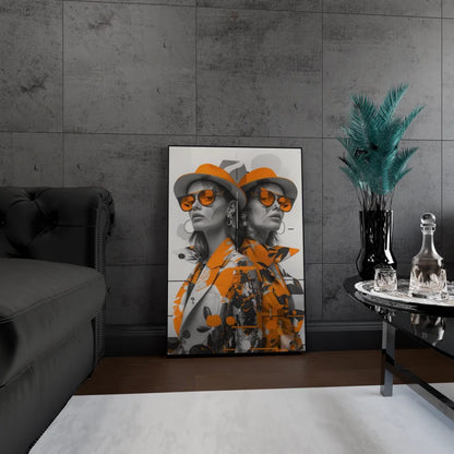 Wanddecoratie dibond met een trendy portret van stijlvolle tweelingen