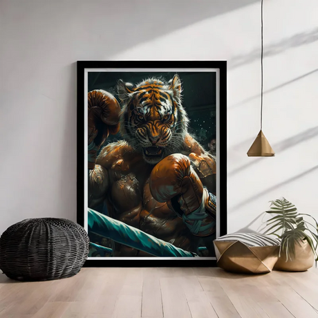 vechtende tijger met bokshandschoenen poster