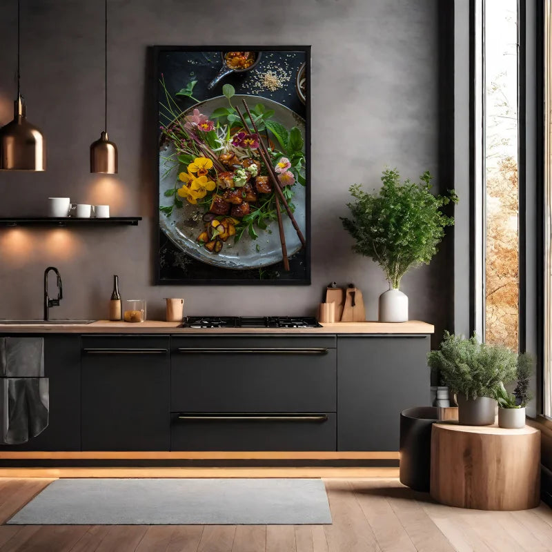 Culinaire kunstwerk met eetbare bloemen en seizoensgebonden ingrediënten