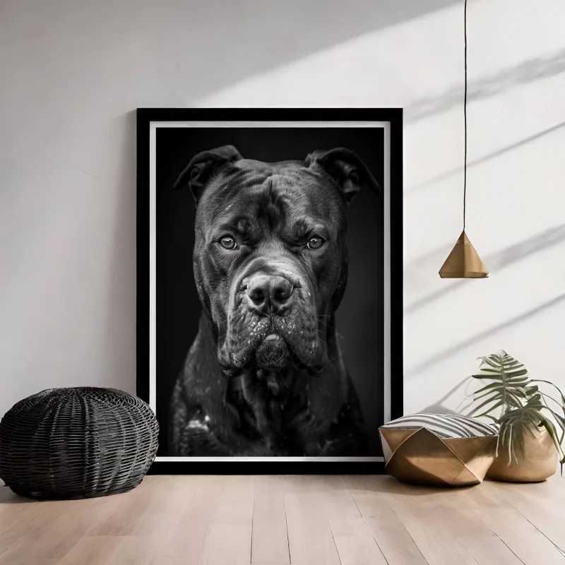 Zwart witte poster van een pitbull