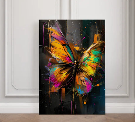 Wanddecoratie plexiglas van subtiele kleurrijke vlinder.