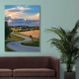 Wanddecoratie dibond met een herfstlandschap gehuld in warm avondlicht