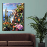 Wanddecoratie canvas met een kleurrijke kustlijn met cactussen