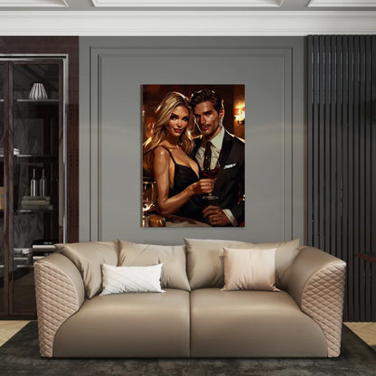 Plexiglas wanddecoratie van een stijlvol stel met een elegante uitstraling