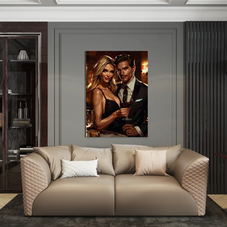 Plexiglas wanddecoratie van een stijlvol stel met een elegante uitstraling
