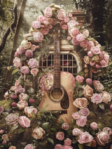 Wanddecoratie plexiglas met een elegant boeket van rozen met gitaar