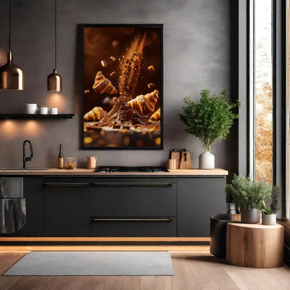 Wanddecoratie dibond Chocolade en croissants 