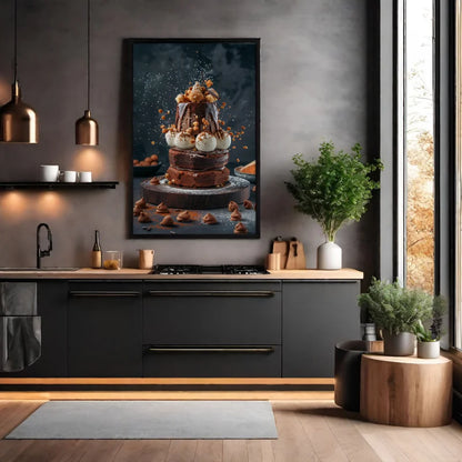 Wanddecoratie canvas chocoladetoren bestaande uit lagen verfijnde desserts