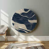 Dibond muurcirkel met een modern blauw golvend ontwerp