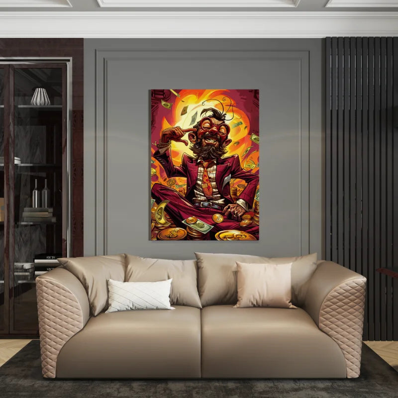 Canvas wanddecoratie van een man in een roze pak met geld