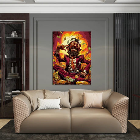 Canvas wanddecoratie van een man in een roze pak met geld