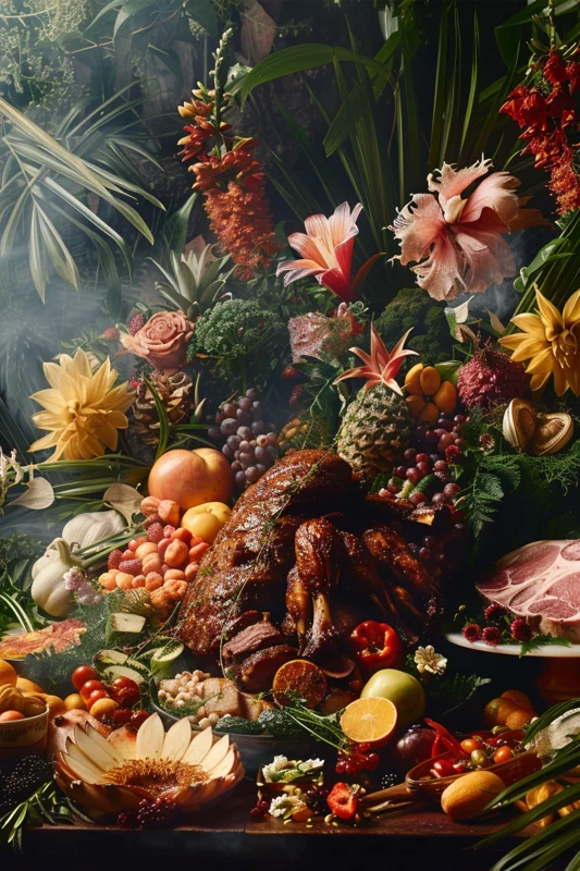Canvas wanddecoratie van verse producten en gerechten geïnspireerd door de natuur
