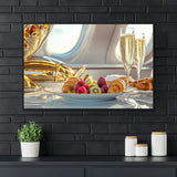Wanddecoratie plexiglas van Exclusieve brunch met champagne, fruit en luxe decor, geserveerd met een panoramisch uitzicht.