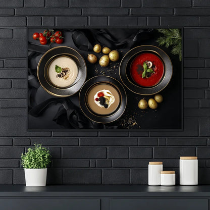 Wanddecoratie dibond van Exclusieve gerechten gepresenteerd op stijlvolle borden.