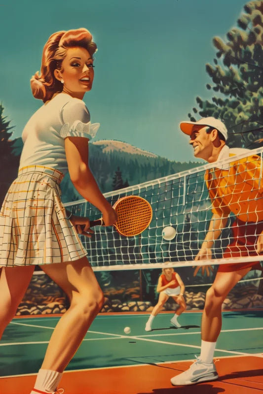 Canvas wanddecoratie met een retro tennisillustratie