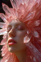 Wanddecoratie plexiglas met gezicht omlijst door roze kristallen.