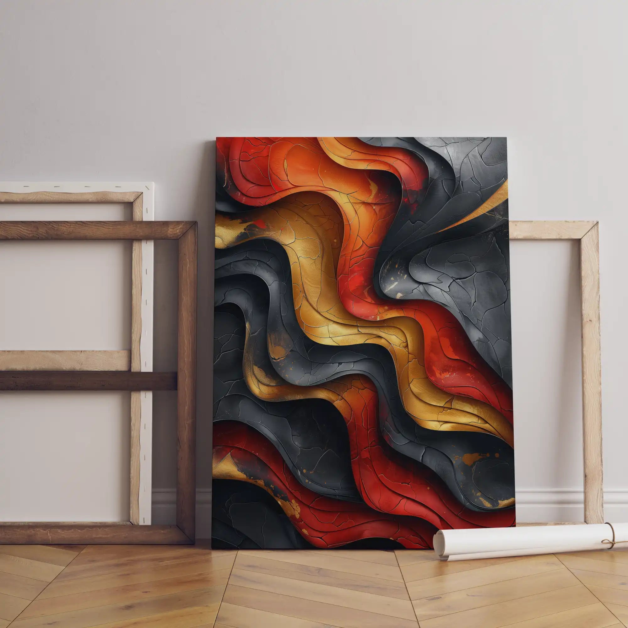 Wanddecoratie plexiglas met een abstract ontwerp van vuur en as