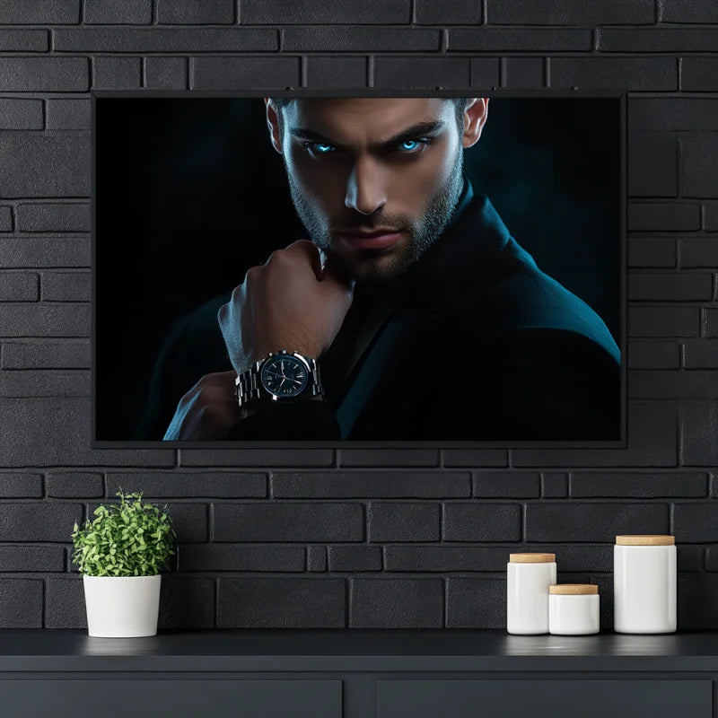 Wanddecoratie plexiglas met een krachtig portret in schaduwrijke tinten