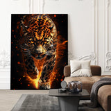 Wanddecoratie op canvas van een krachtige tijger met krachtige blik