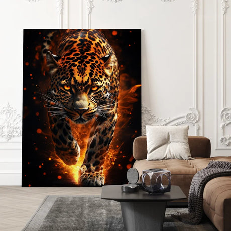 Wanddecoratie op canvas van een krachtige tijger met krachtige blik