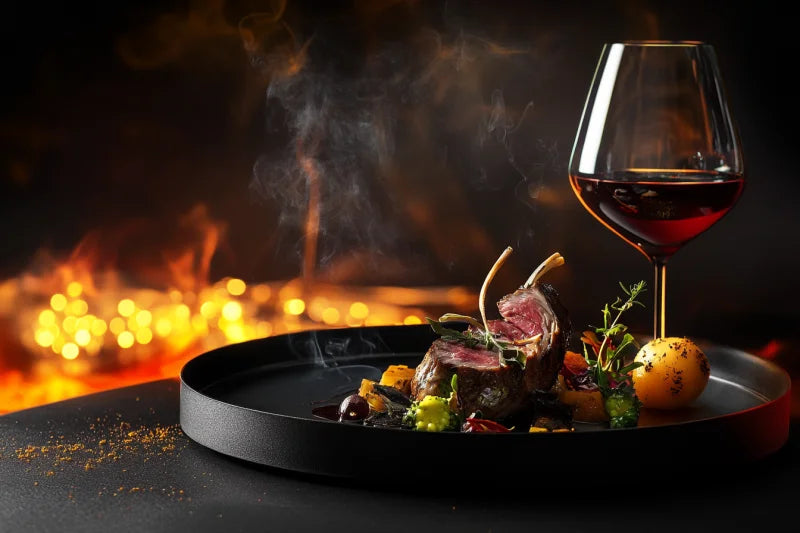 Wanddecoratie canvas met Een luxe gerecht met een vurige achtergrond.