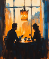 Wandkleed van 2 mensen aan het dineren in een restaurant 