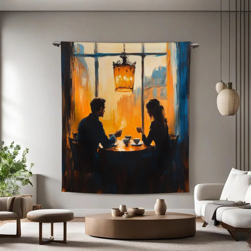 Wandkleed van 2 mensen aan het dineren in een restaurant 